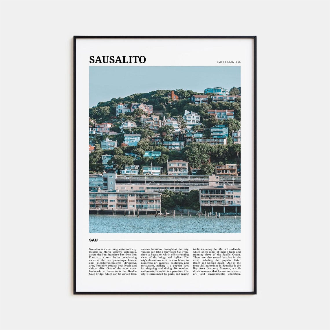 Sausalito California Bay Hillside Homes Waterfront Travel Poster
