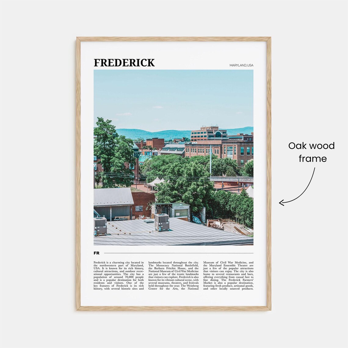 Frederick Maryland USA Historic Skyline Green Hills Travel Poster - Image 3