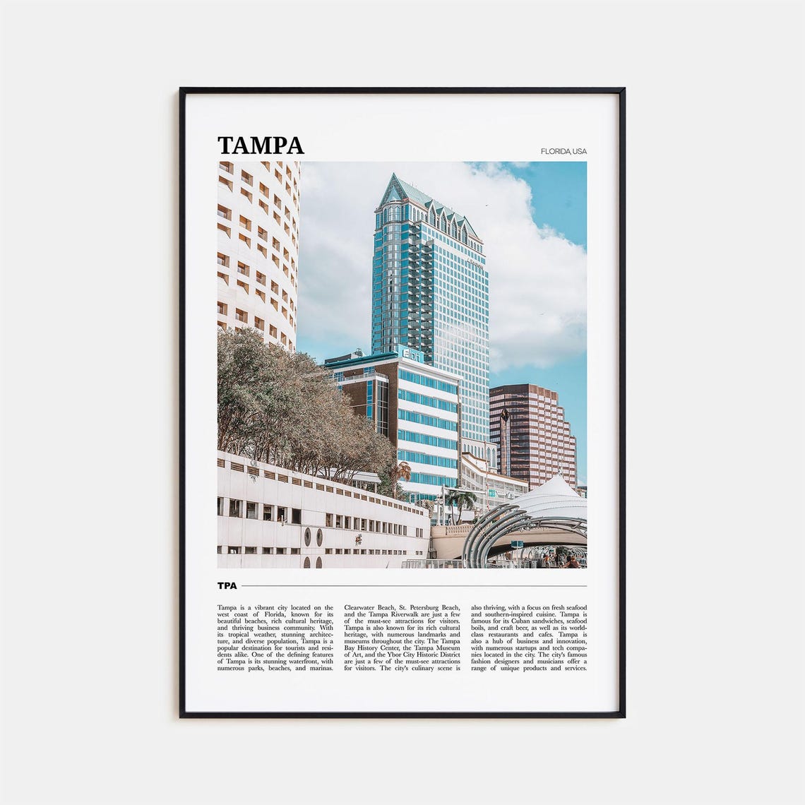 Tampa Florida Downtown Skyline Modern City Travel Poster Art