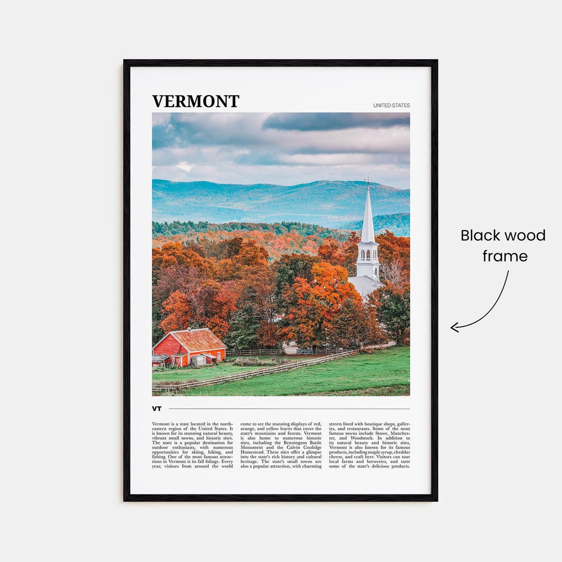 Vermont Fall Foliage White Church Steeple Autumn Travel Poster - Image 2