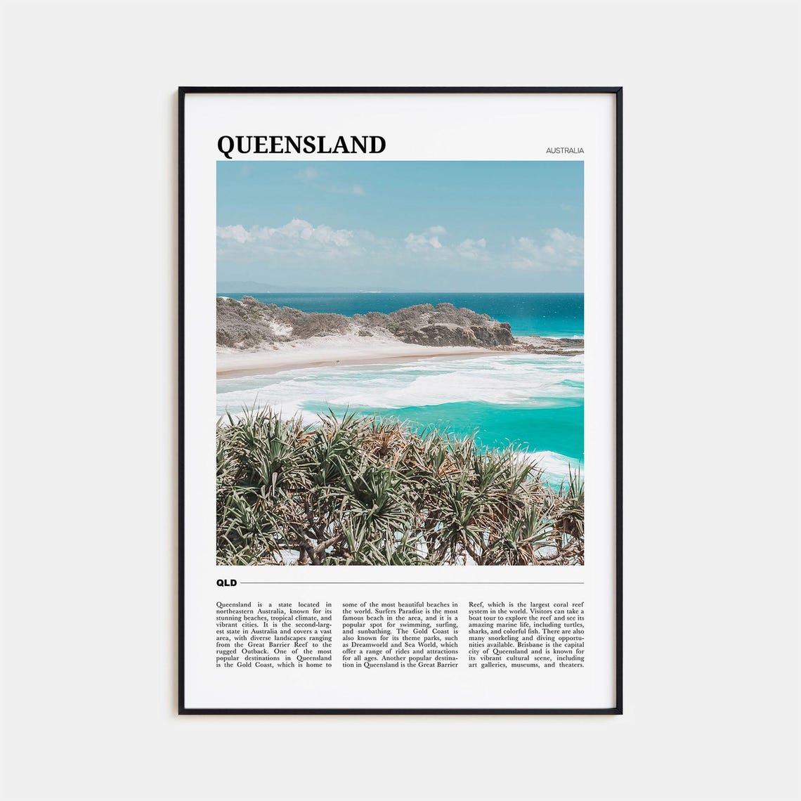 Queensland Australia Rocky Beach Coastline Travel Photo Poster
