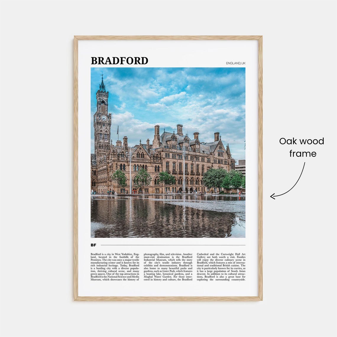 Bradford England UK Historic City Hall Clock Tower Mirror Poster - Image 3