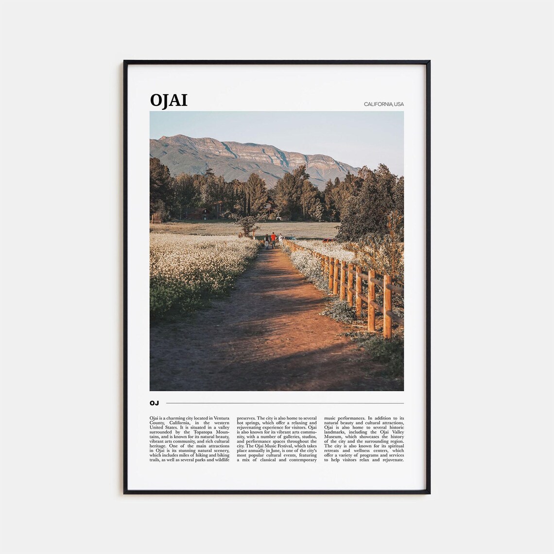 Ojai California Mountain Valley Golden Field Sunset Travel Poster