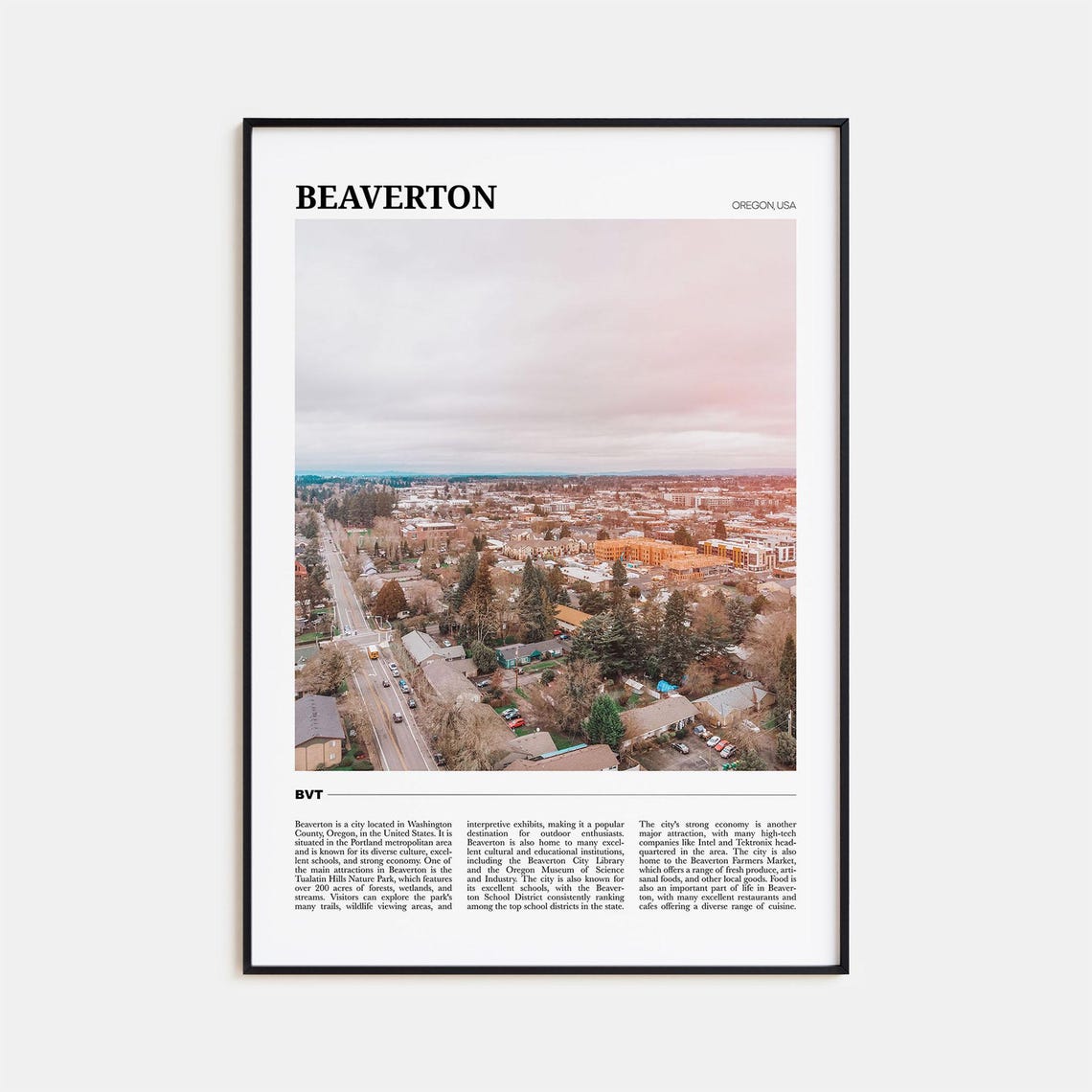 Beaverton Oregon Suburban Aerial Panorama Sunset View Poster