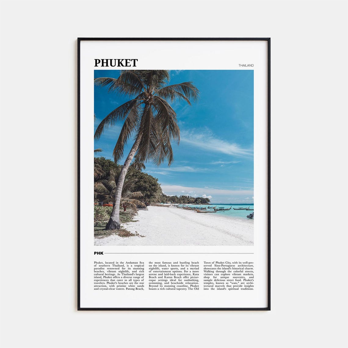 Phuket Thailand Travel Poster Tropical Beach Leaning Palm Ocean View