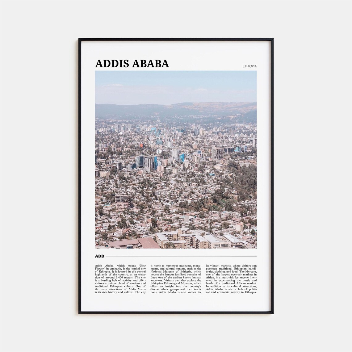 Addis Ababa Travel Poster, Ethiopia Wall Art Print
