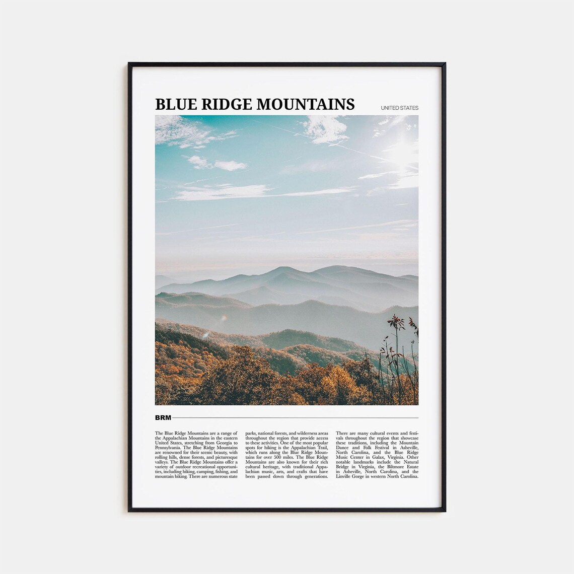 Blue Ridge Mountains Travel Poster, USA Wall Art
