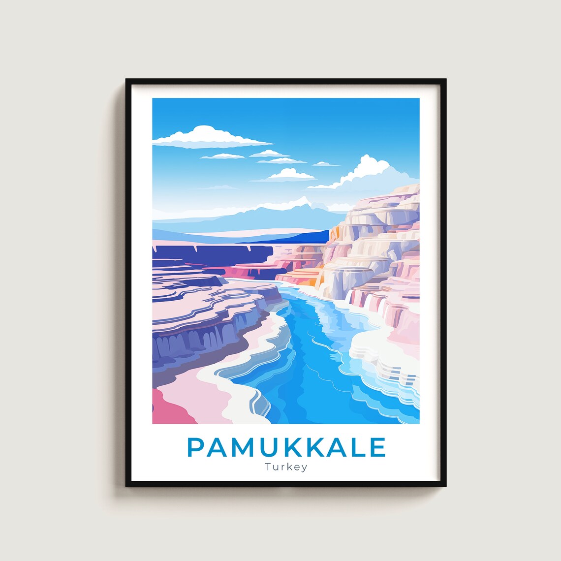 Pamukkale Turkey White Travertine Terraces Vintage Travel Poster