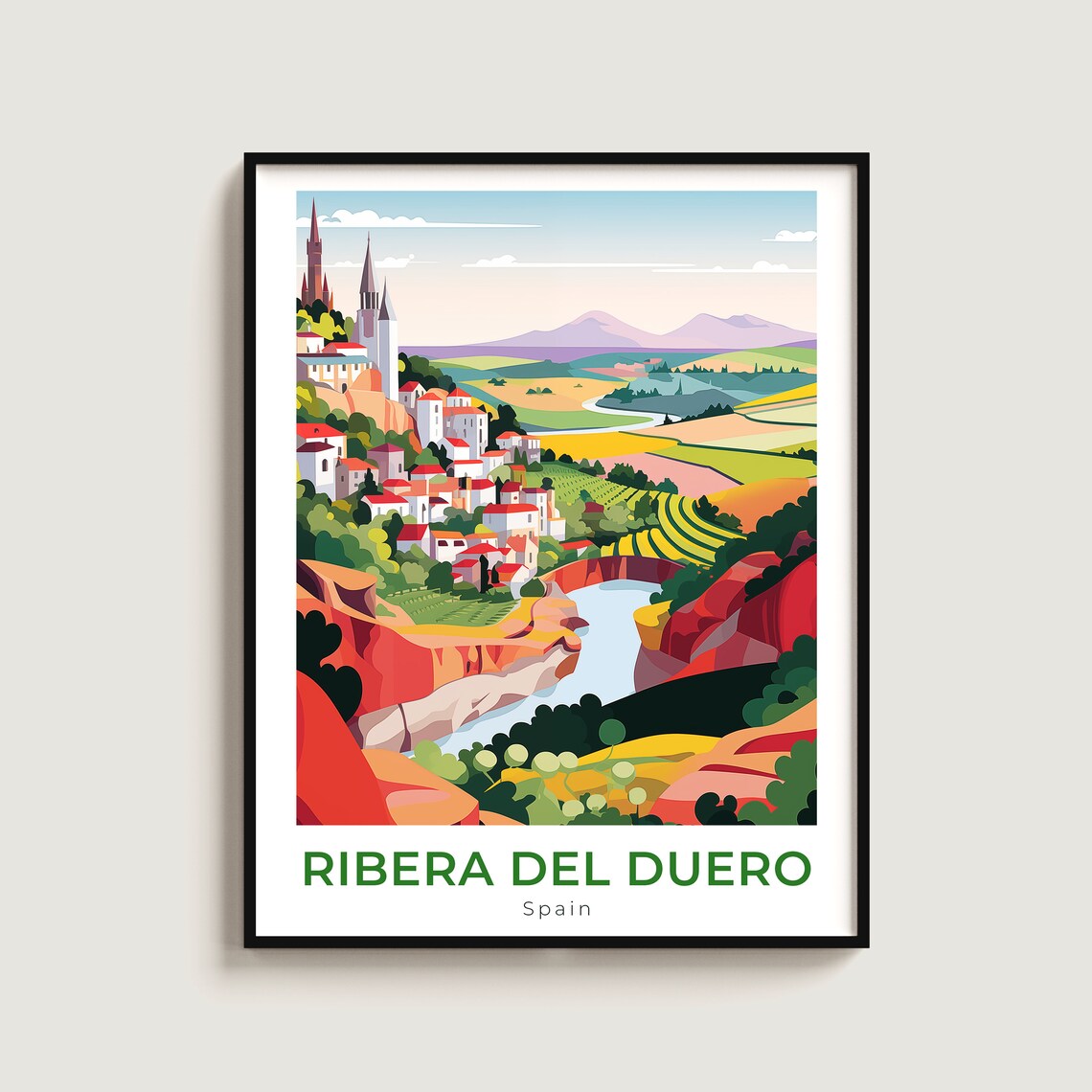 Ribera Del Duero Spain Travel Poster River Gorge Village Scene