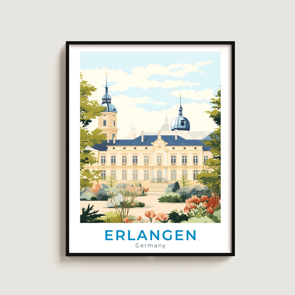 Erlangen Germany Baroque Palace Garden Vintage Travel Poster Artwork