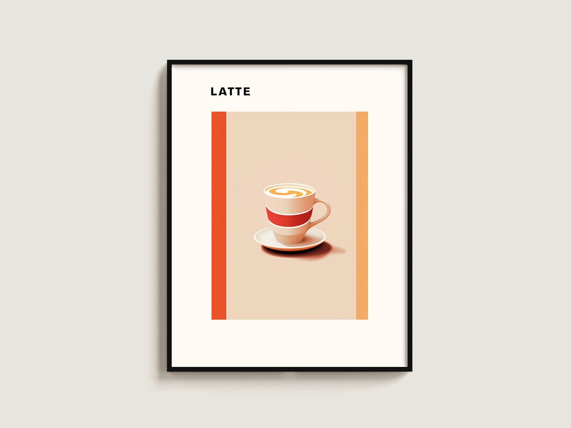 Latte Coffee Modern Kitchen Art Poster Cream Minimalist Espresso Drink Decor