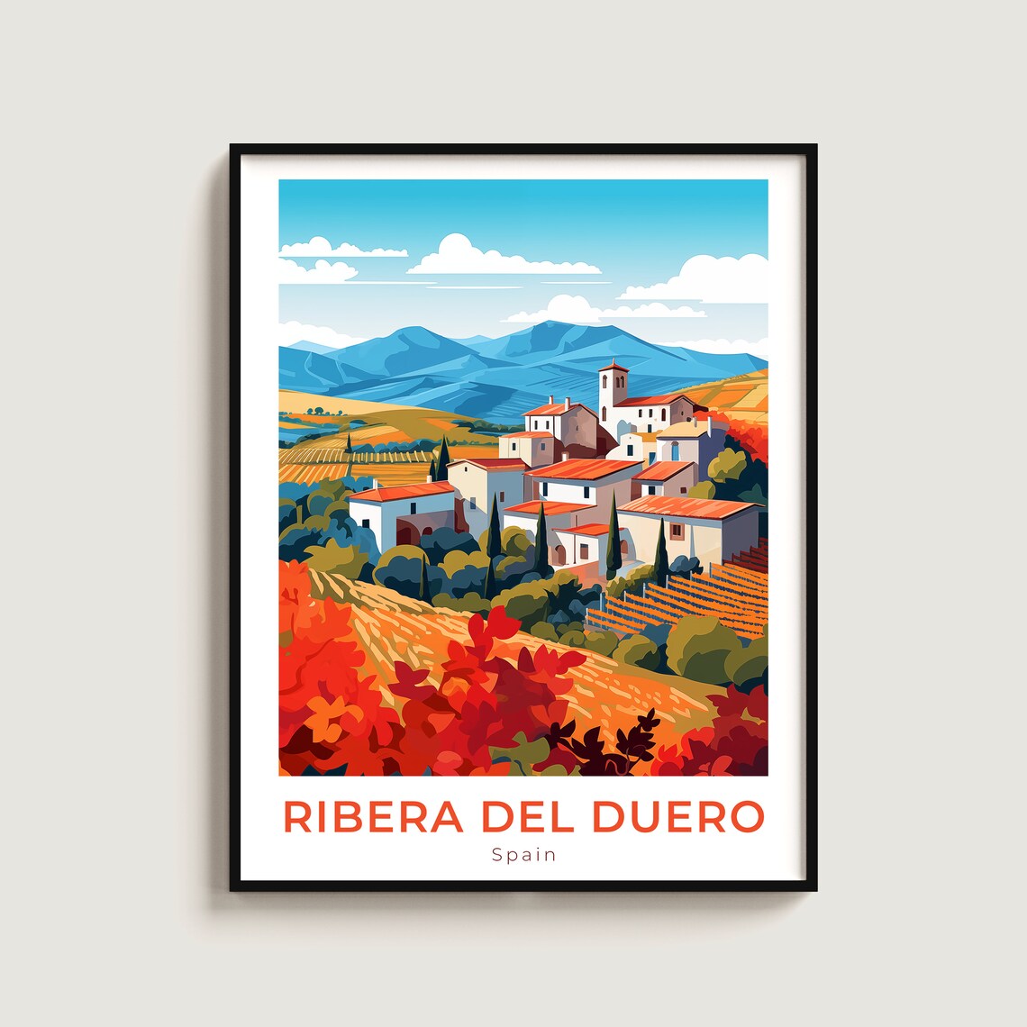 Ribera del Duero Spain Travel Poster Autumn Village Vineyard Scene