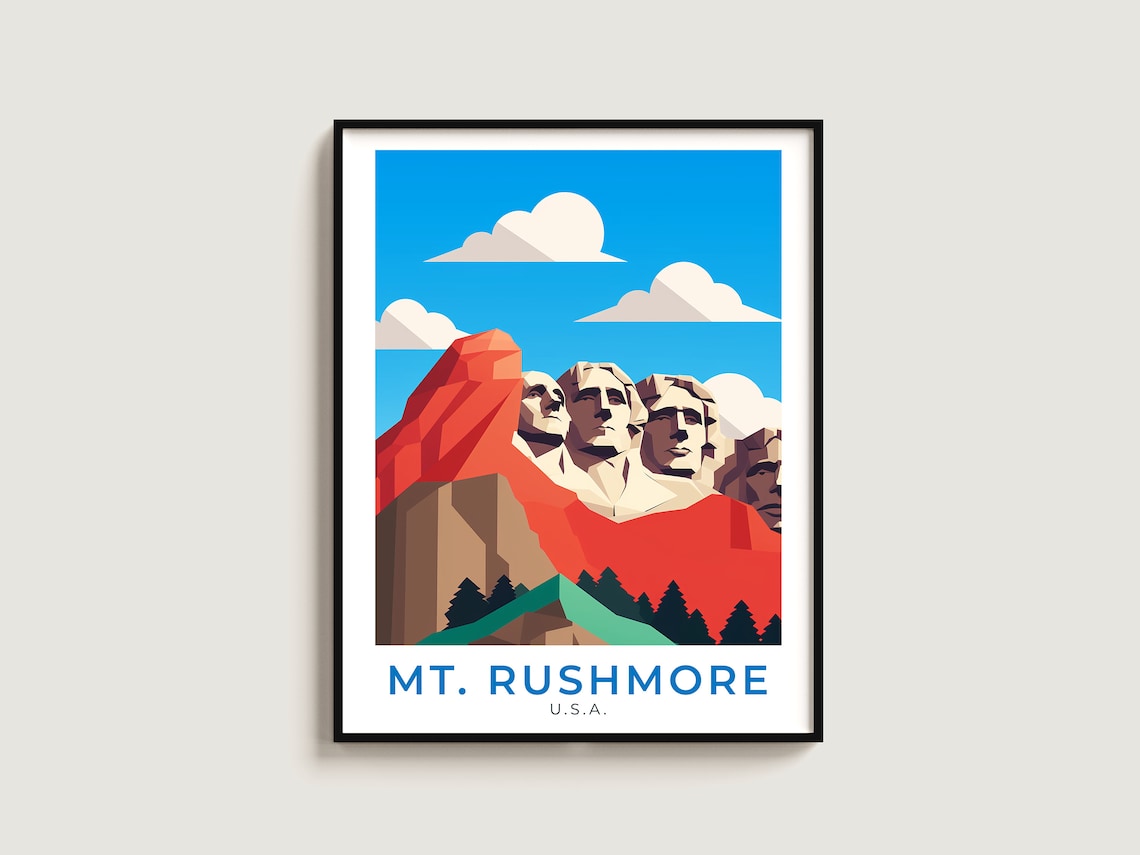 Mount Rushmore USA Carved Granite Presidential Faces Travel Poster