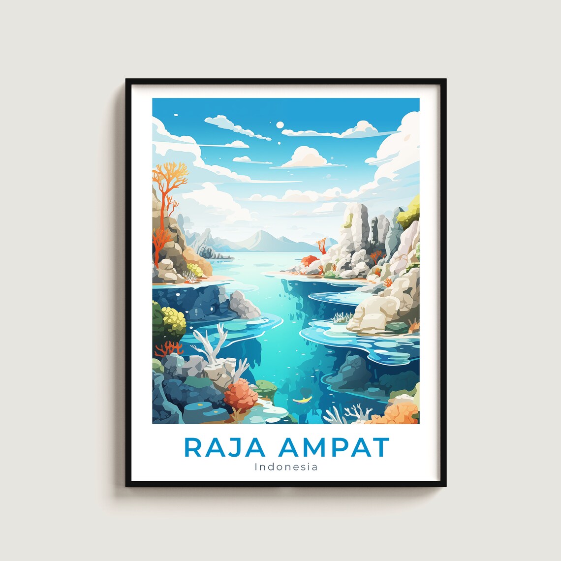 Raja Ampat Indonesia Reef Travel Poster for Diving Art Home Decor