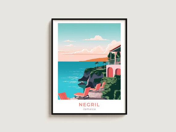Negril Travel Poster Wall Art Gift Jamaica Print Home Decor Lovers Hanging