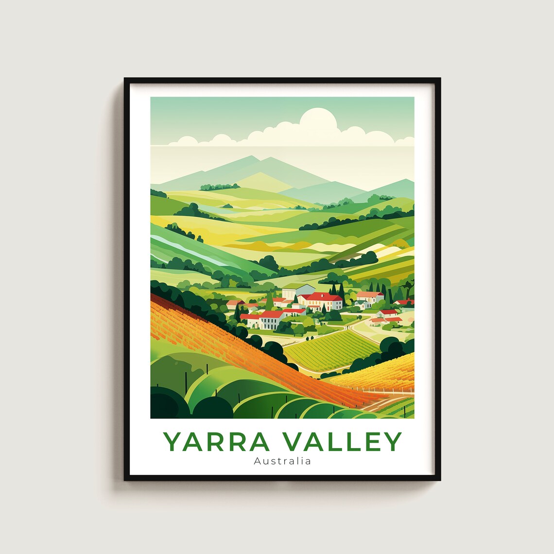 Yarra Valley Australia Travel Poster Green Hills Vineyard Village