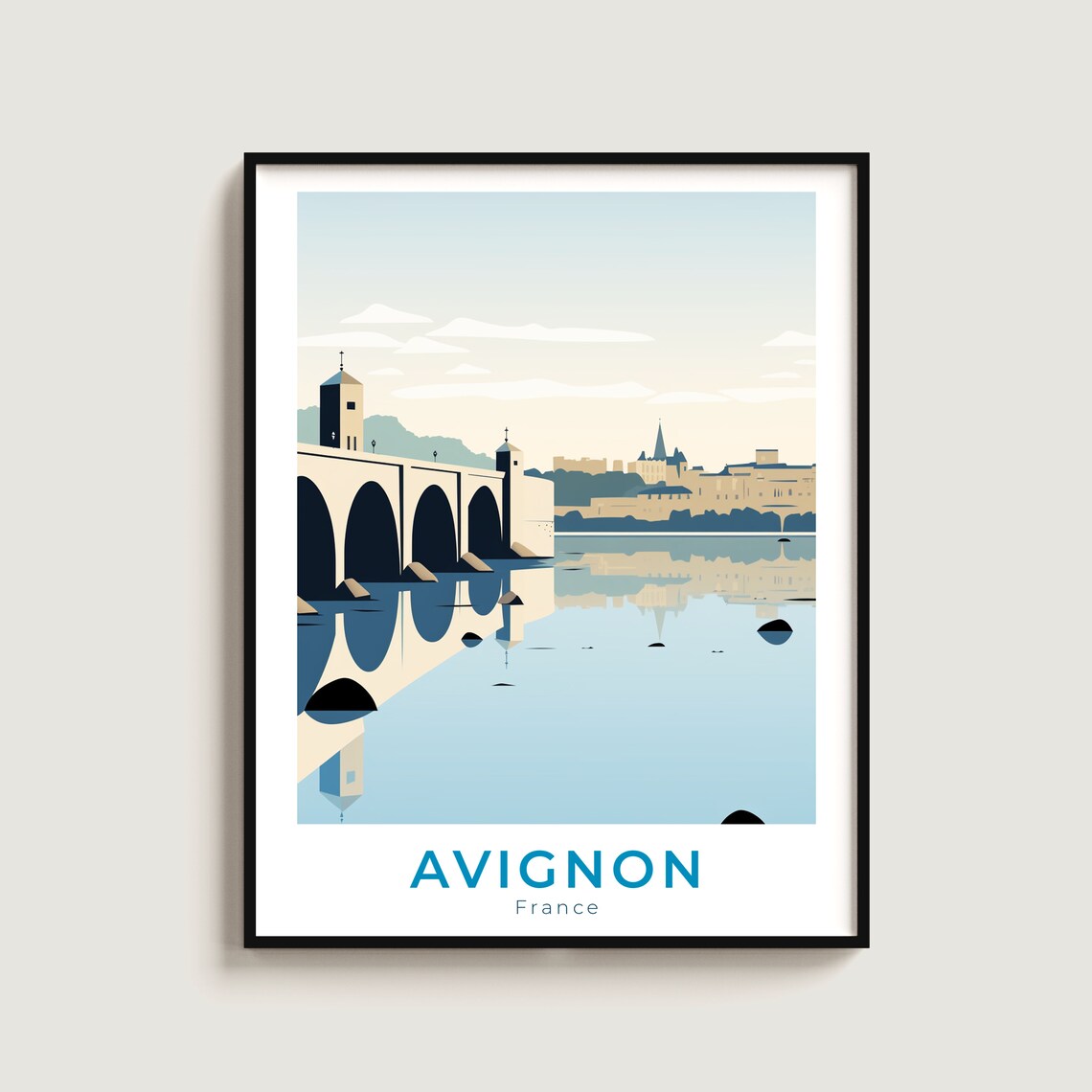 Avignon France Historic Bridge Poster Rhone River Reflection Art