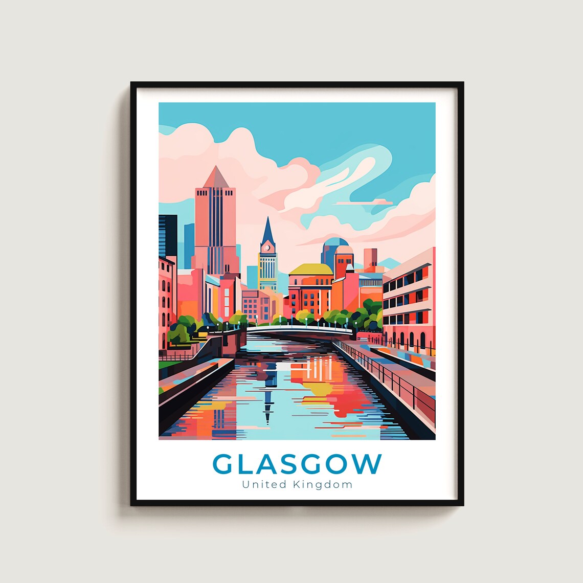Glasgow United Kingdom Canal City Skyline Sunset Reflections Poster