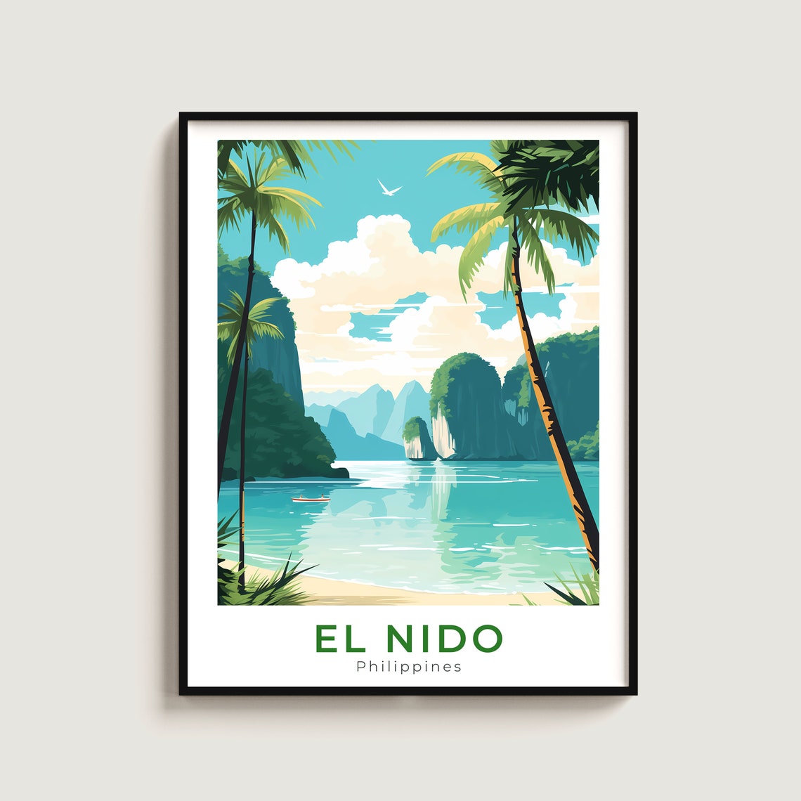 El Nido Philippines Palm Framed Beach Limestone Cliffs Poster