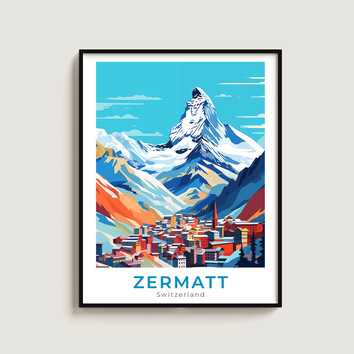 Zermatt Switzerland Matterhorn Over Alpine Village Snowy Peaks Poster