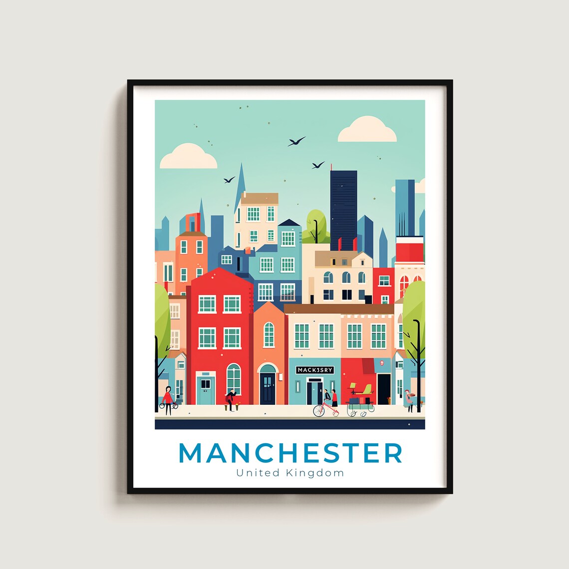 Manchester United Kingdom Colorful City Street Skyline Poster