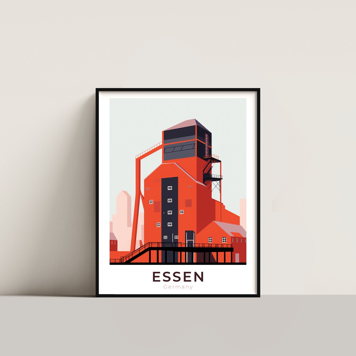 Essen Germany Zollverein Red Industrial Coal Plant Travel Poster