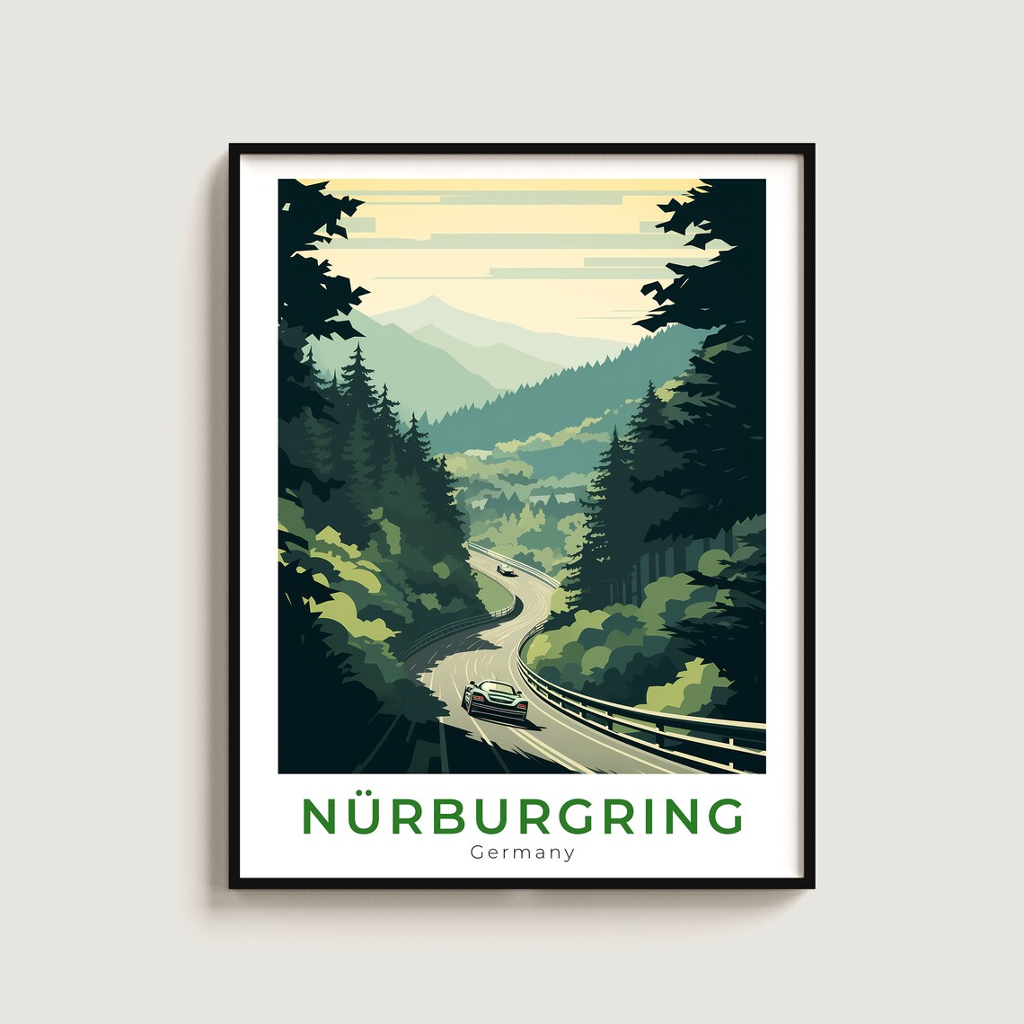 Nurburgring Germany Race Track Through Pine Forest Retro Travel Poster
