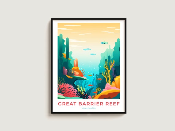 Great Barrier Reef Travel Poster Wall Art Gift Australia Print Home Decor Lovers Hanging