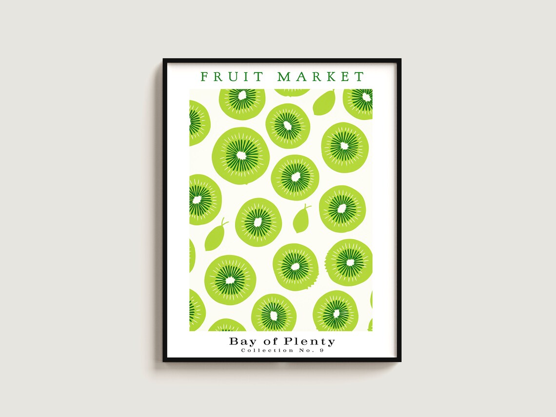 Bay of Plenty Kiwi Slice Fruit Market Green Botanical No. 9 Poster