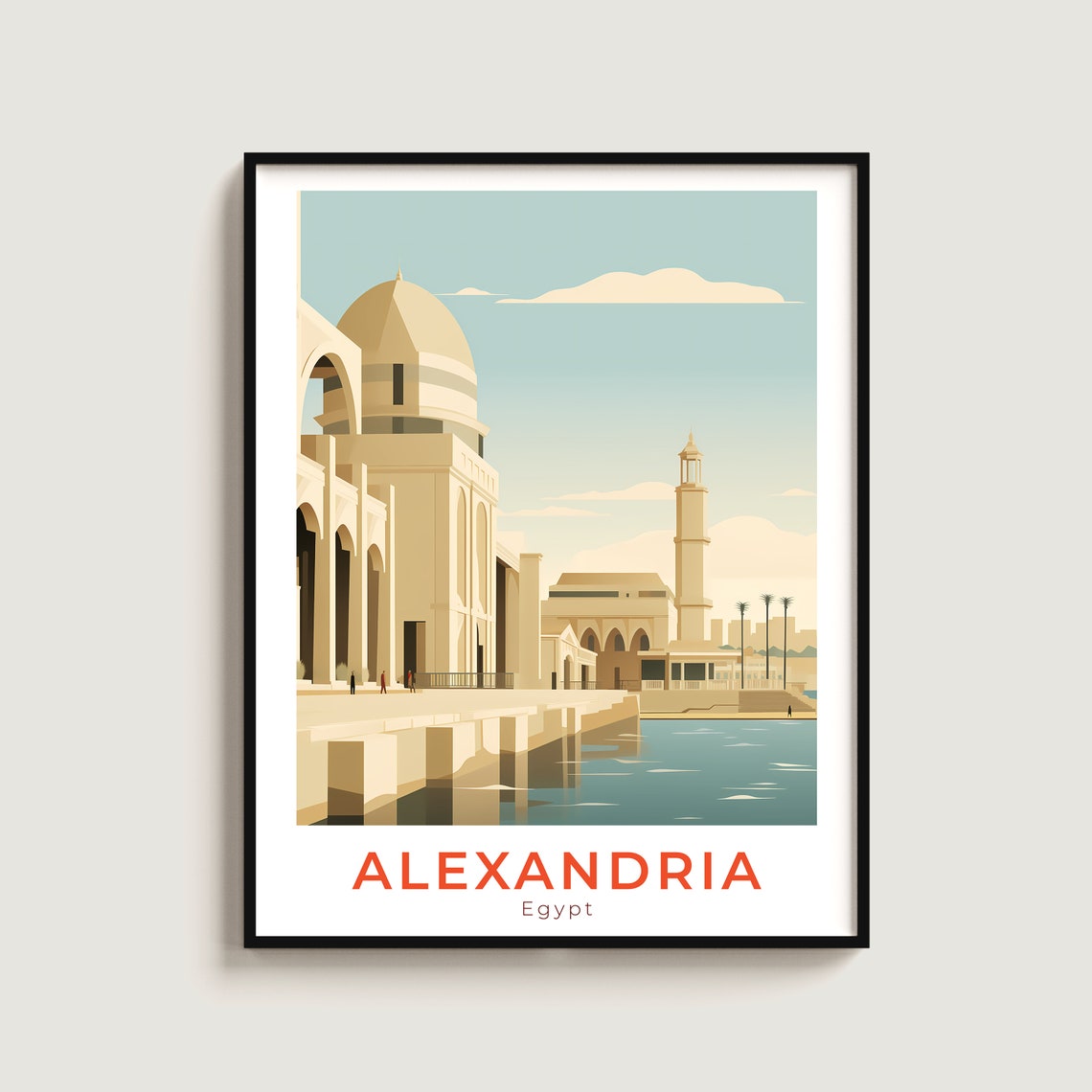 Alexandria Egypt Waterfront Citadel Harbor Vintage Travel Poster