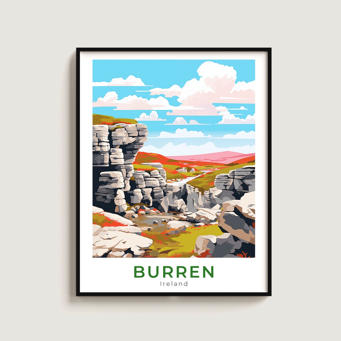 Burren Ireland Karst Limestone Rocky Landscape Travel Poster