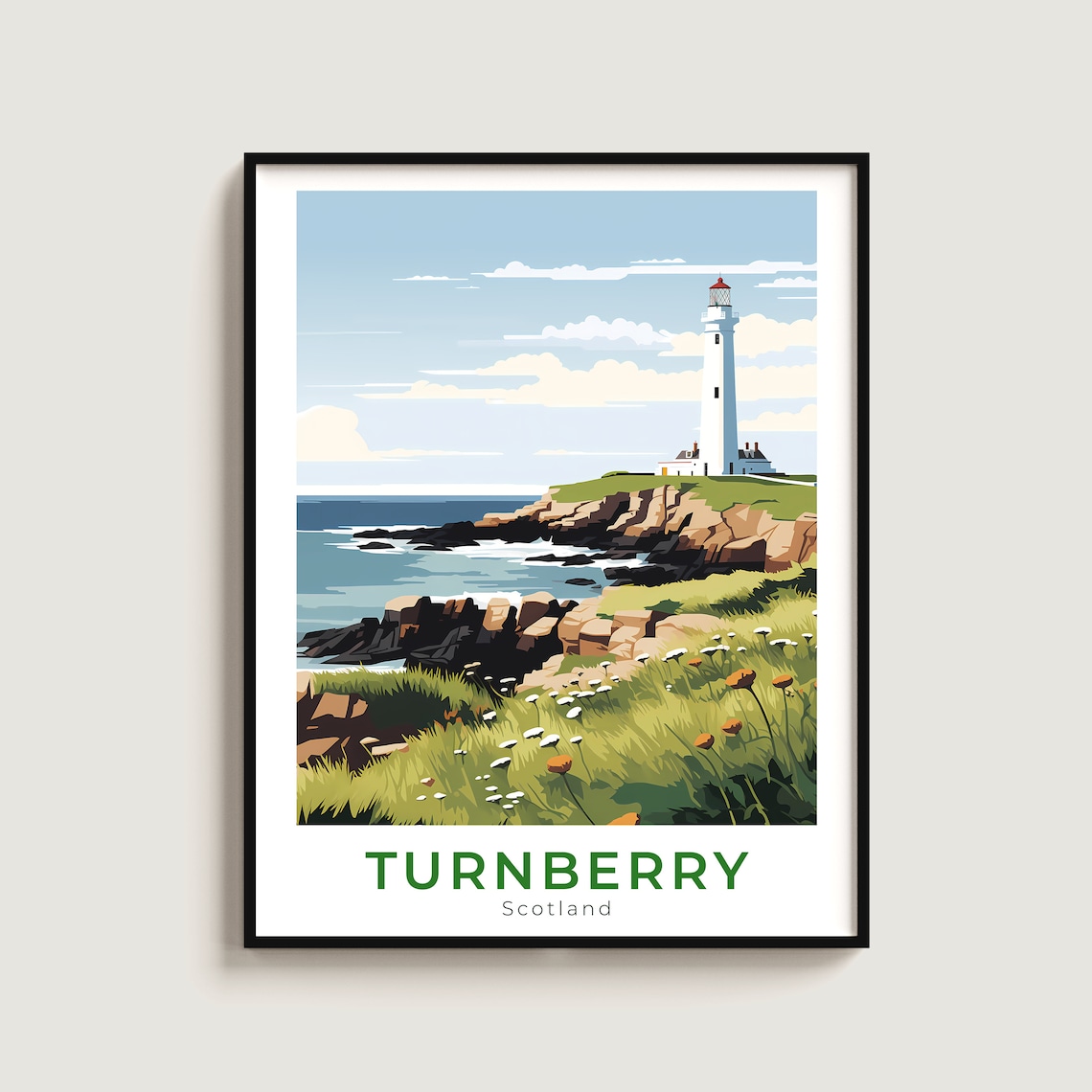 Turnberry Scotland Lighthouse Rocky Coastline Seaside Travel Poster