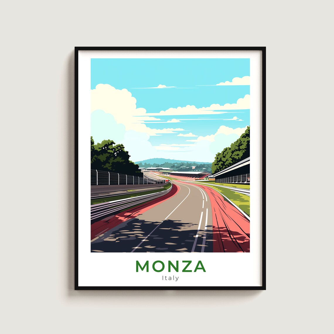 Monza Italy Race Track Vintage Motorsport Travel Illustration Poster