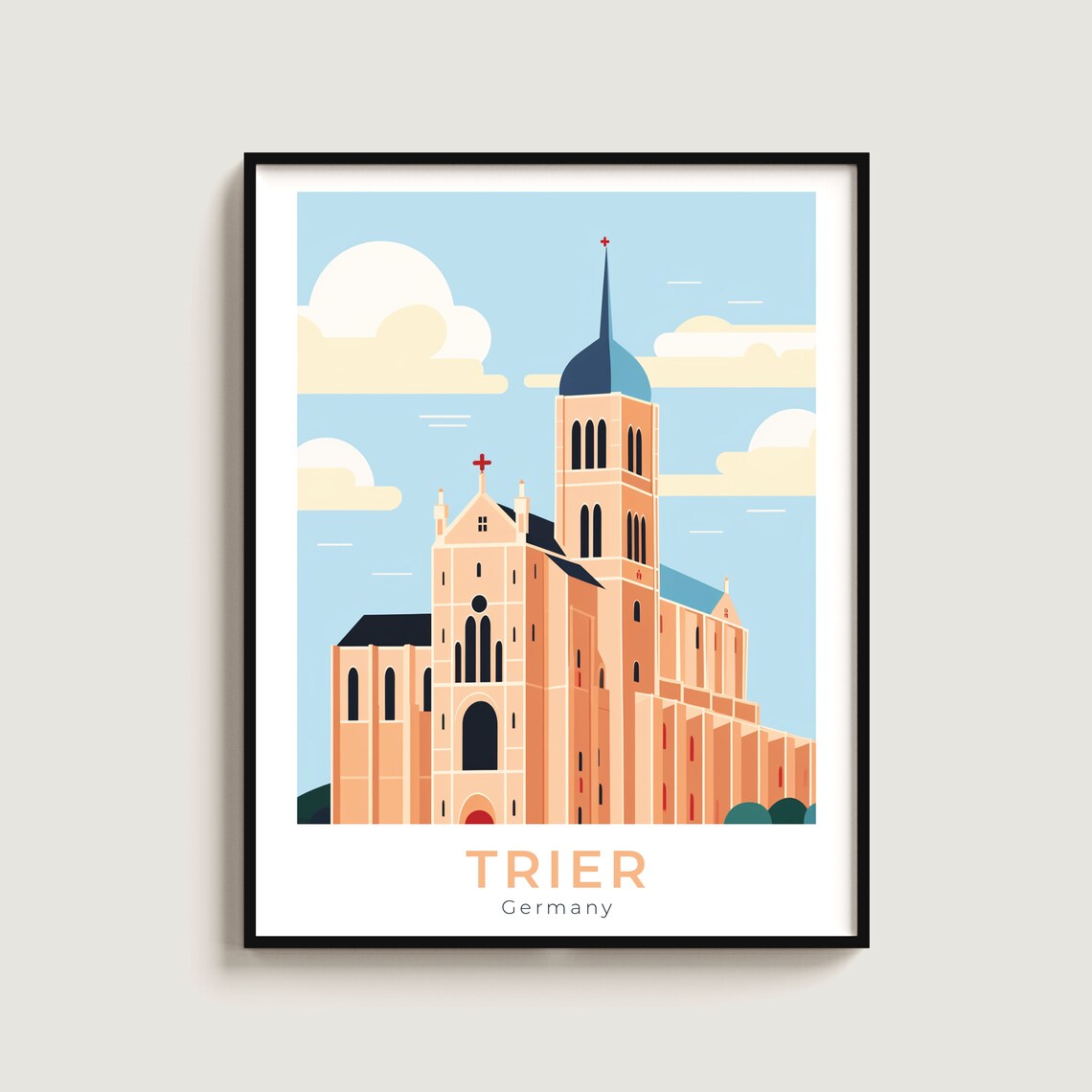 Trier Germany Cathedral Landmark Vintage Travel Poster for Home Wall