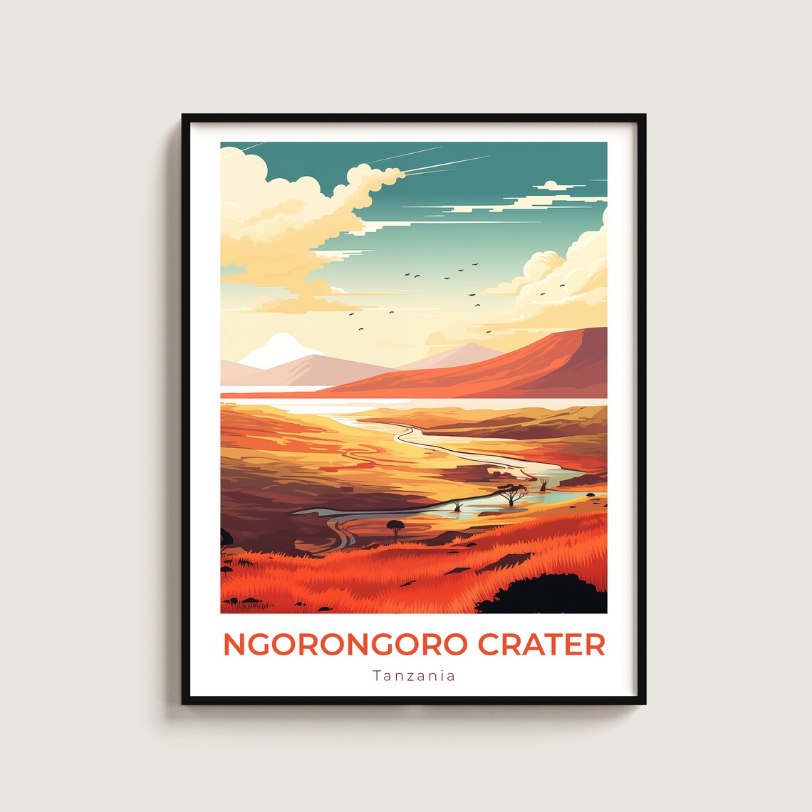 Ngorongoro Crater Tanzania Savanna River Sunset Wildlife Poster