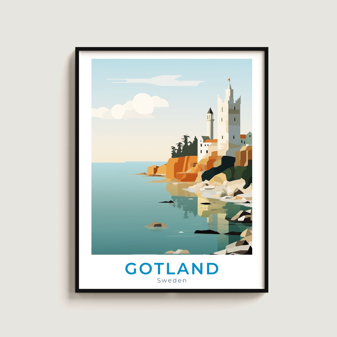 Gotland Sweden Medieval Fortress Rocky Baltic Coast Travel Poster