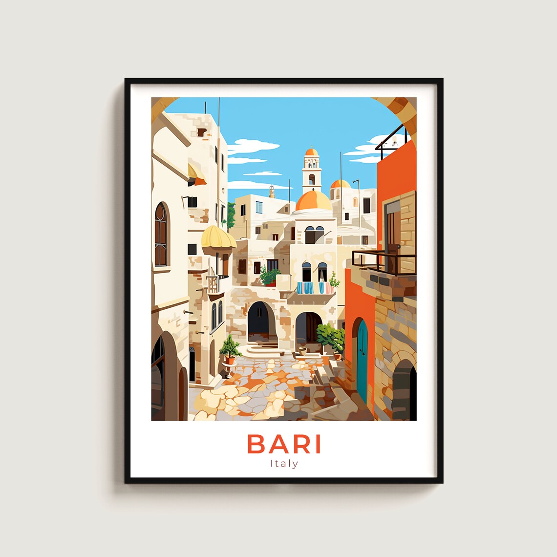 Bari Italy Historic Old Town Street Domed Church Square Poster