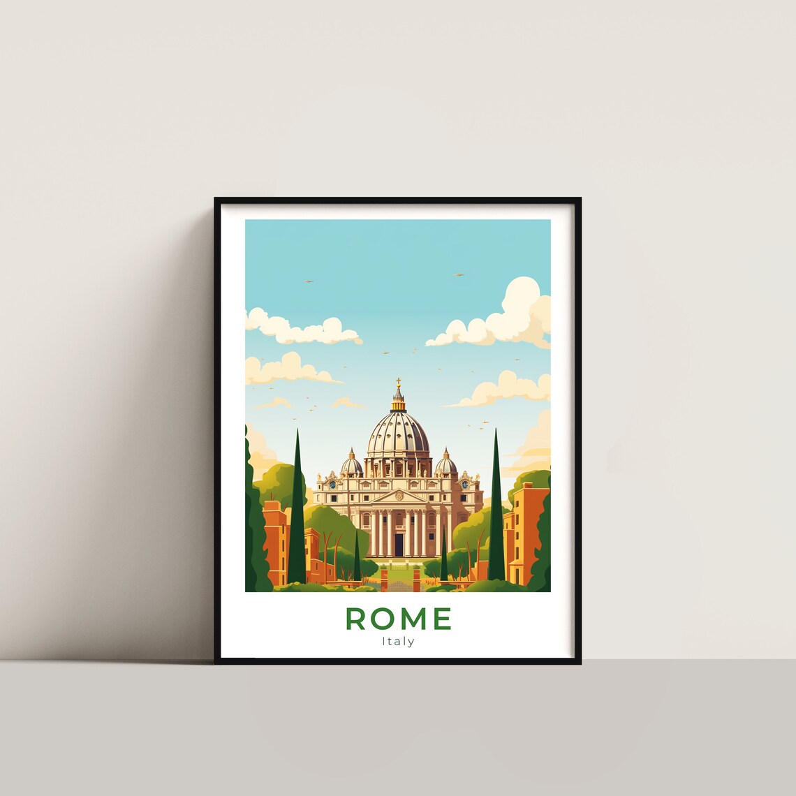 Rome Italy Saint Peters Basilica Dome Landmark Travel Poster
