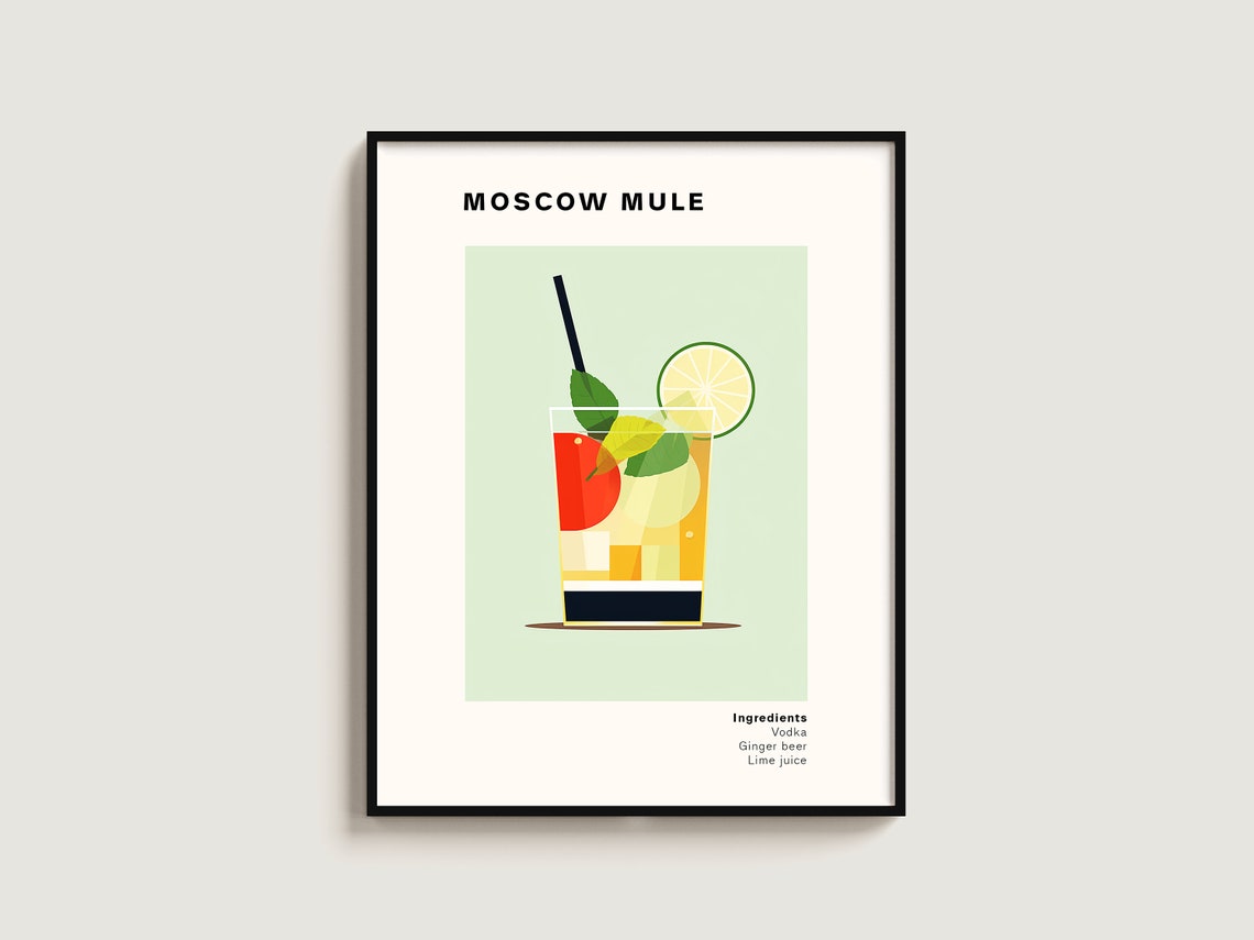 Moscow Mule Cocktail Minimalist Ginger Lime Recipe Art Poster