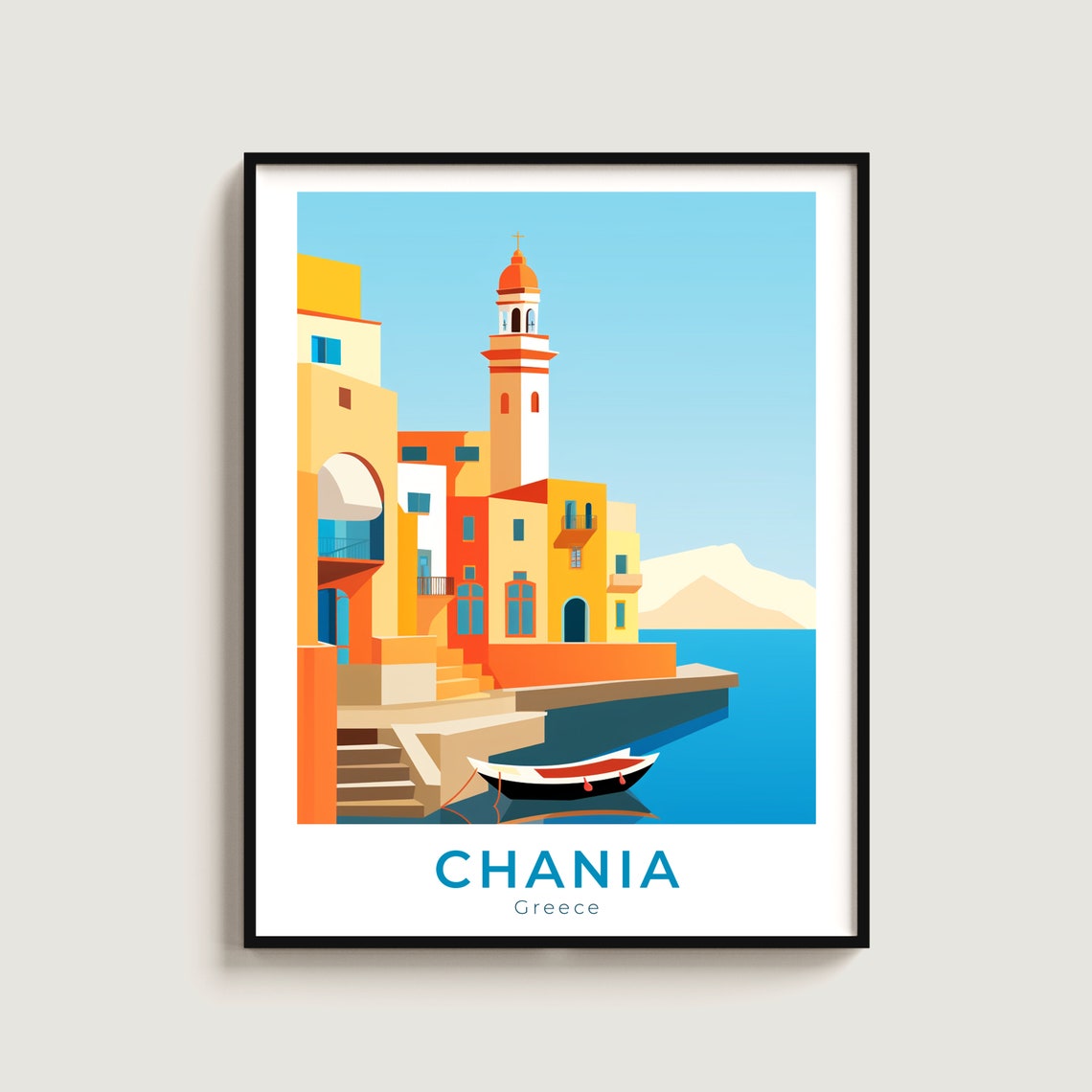 Chania Greece Old Town Harbor Bell Tower Sail Boat Travel Poster