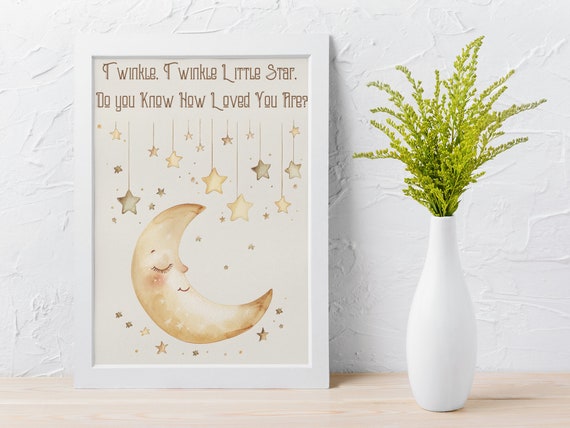 Moon And Stars Nursery Downable Print Kids Wall Art Art Twinkle Twinkle Print Nursery Art Watercolor Cute Celestial