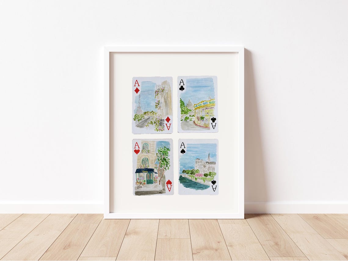 Four Aces Paris Watercolor Playing Cards with Eiffel Tower Print - Image 2