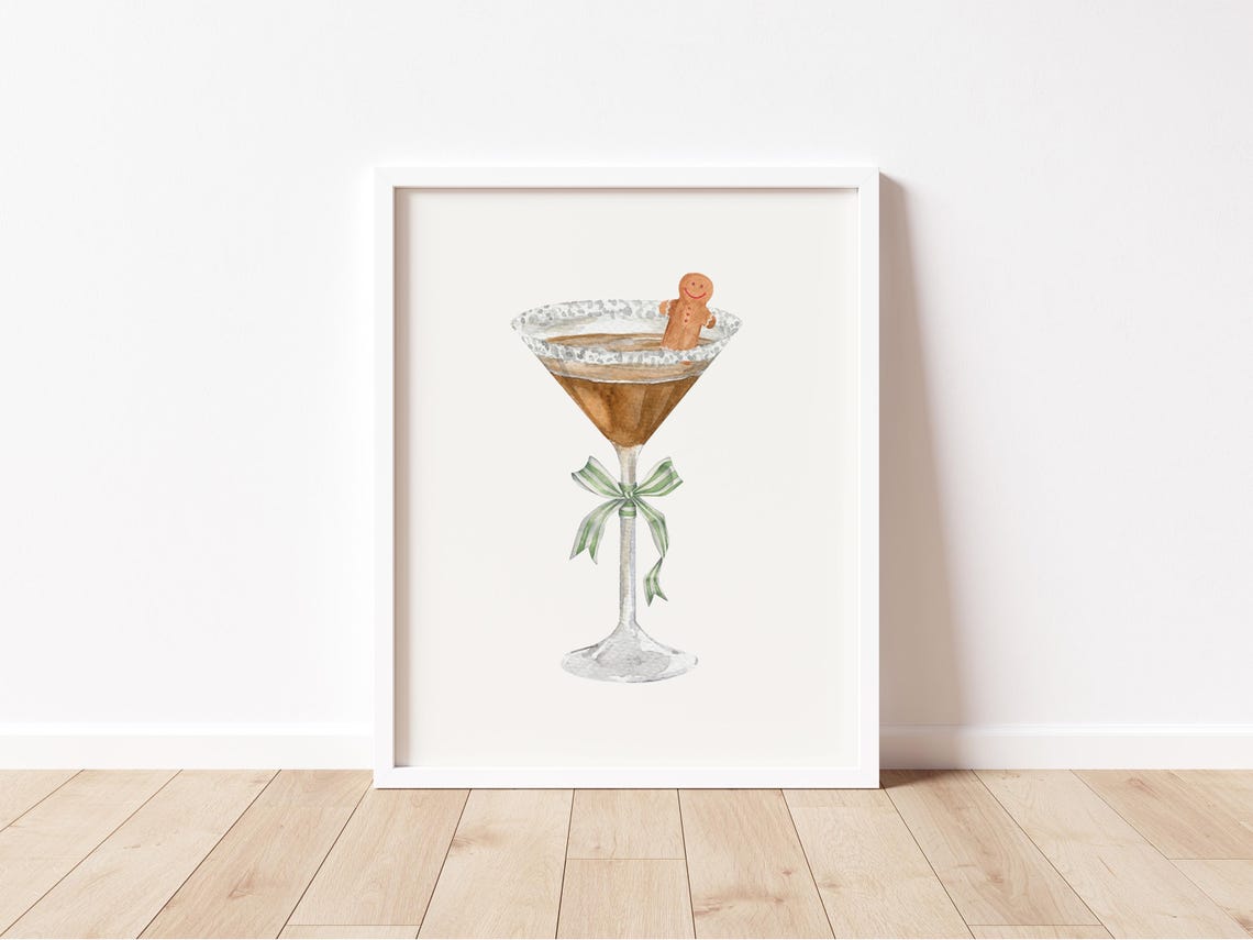 Gingerbread Martini Cocktail Coquette Watercolor Holiday Bar Poster - Image 2
