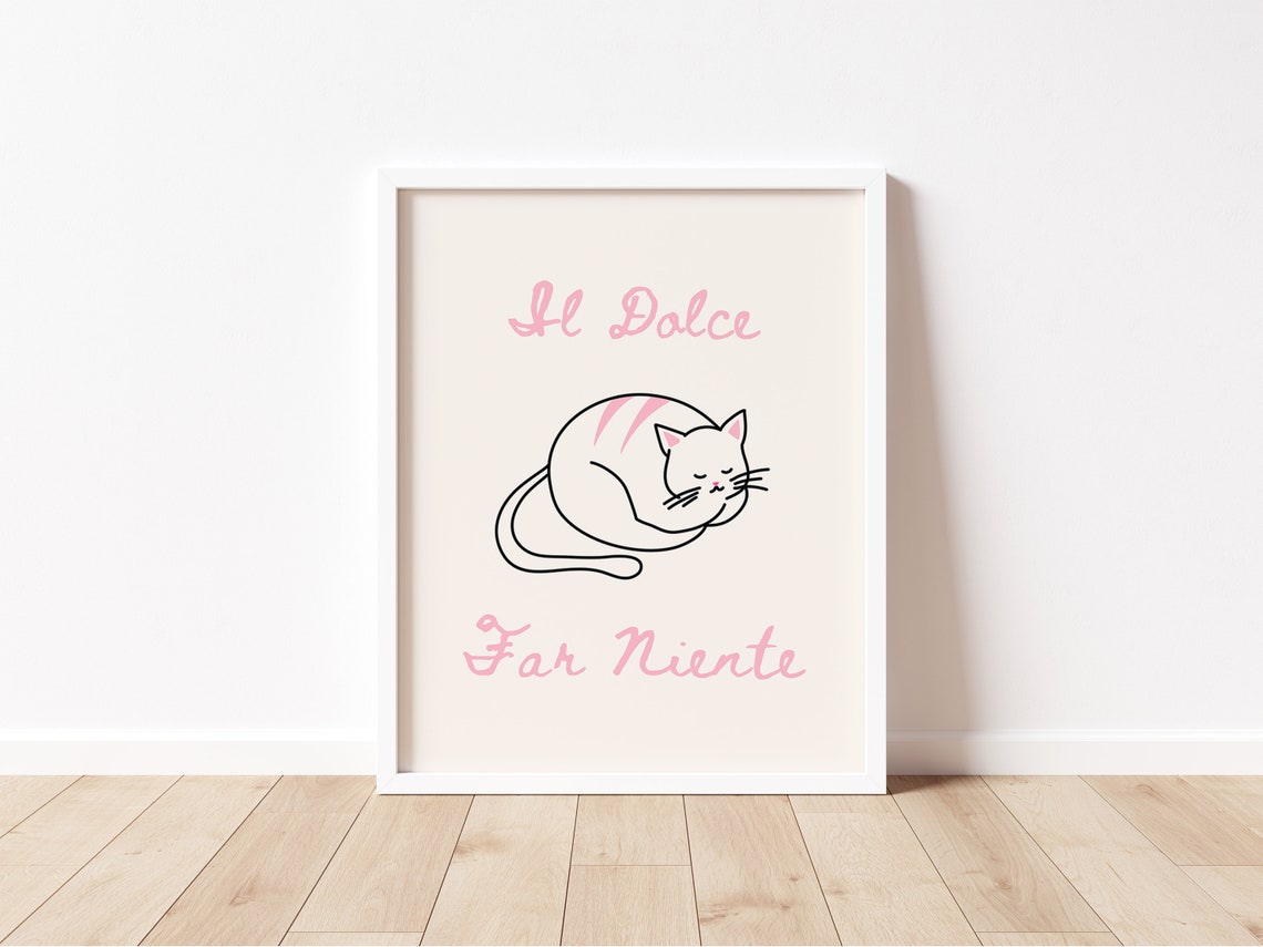 Il Dolce Far Niente Sleeping Cat Italian Quote Pink Wall Art - Image 2