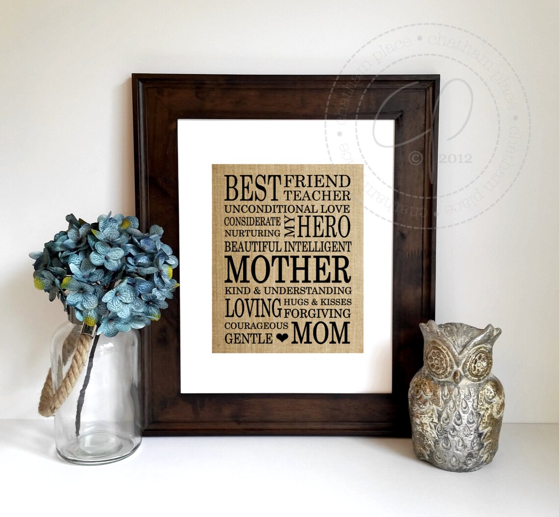 Best Friend Teacher Hero Mother Word Art Loving Mom Burlap Poster