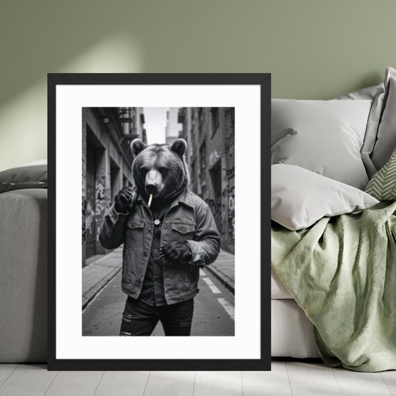 Urban Bear Attitude Art Print Cool Streetwear Wall Decor Animal