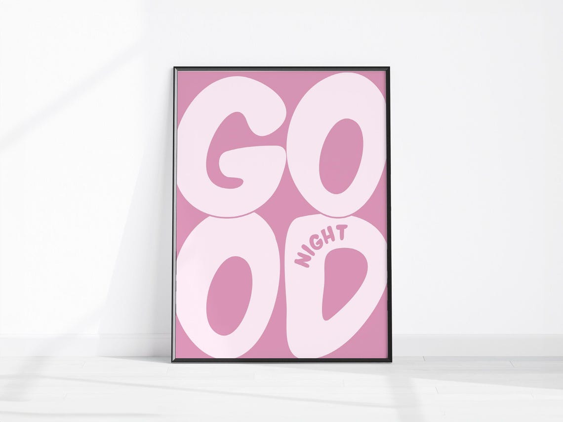 Good Night Retro Pink Bubble Letters Funky Preppy Bedroom Wall Art