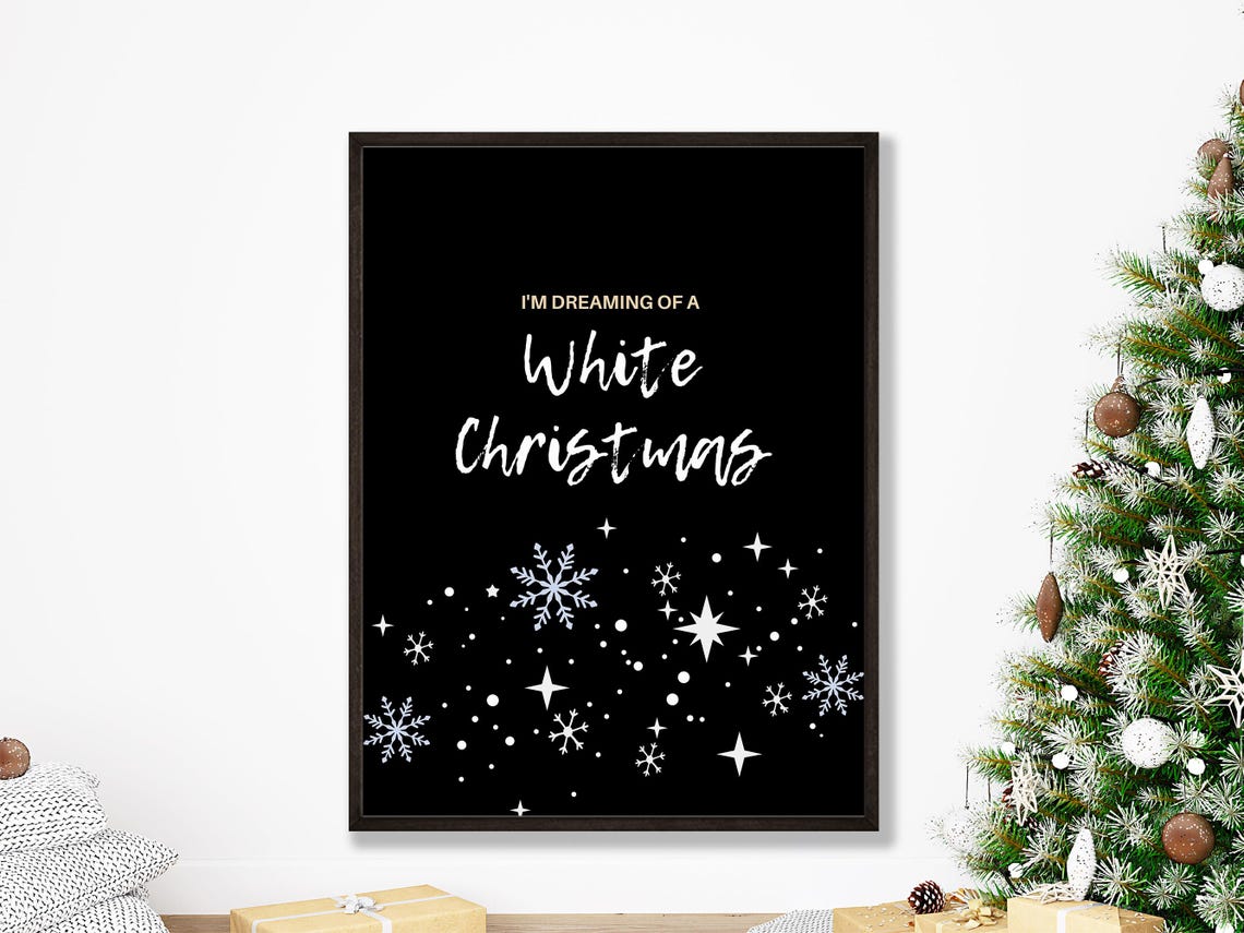 Dreaming Of A White Christmas Gold Snowflake Typography Holiday Poster