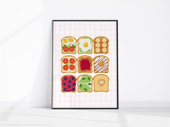 Breakfast Toast Illustrations Egg Avocado Jam Brunch Kitchen Poster