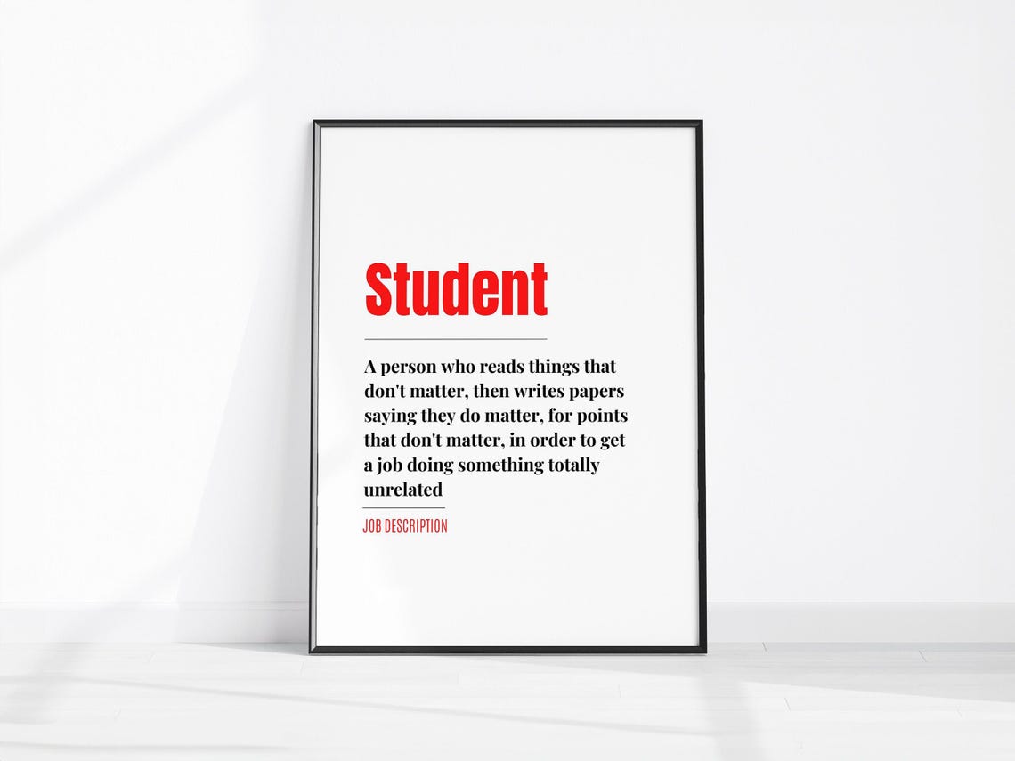 Funny Student Job Description Quote Humor Typography Wall Poster